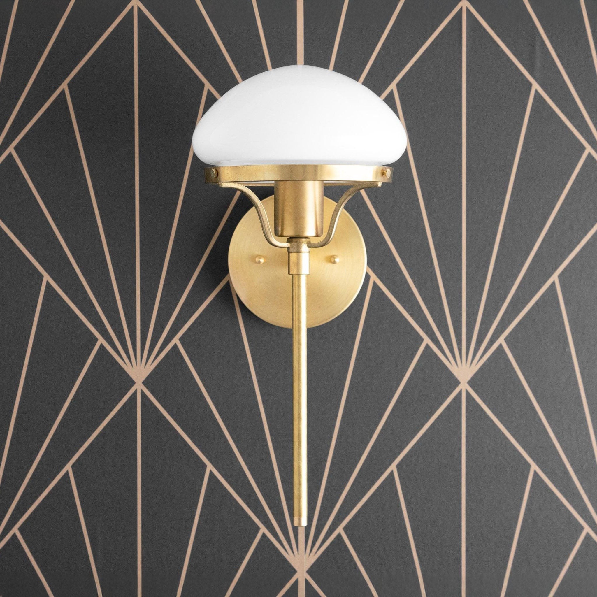 Ornato Luxe Modern Art Deco Wall Light - Opal Glass Globe Sconce - Brass or Black T350