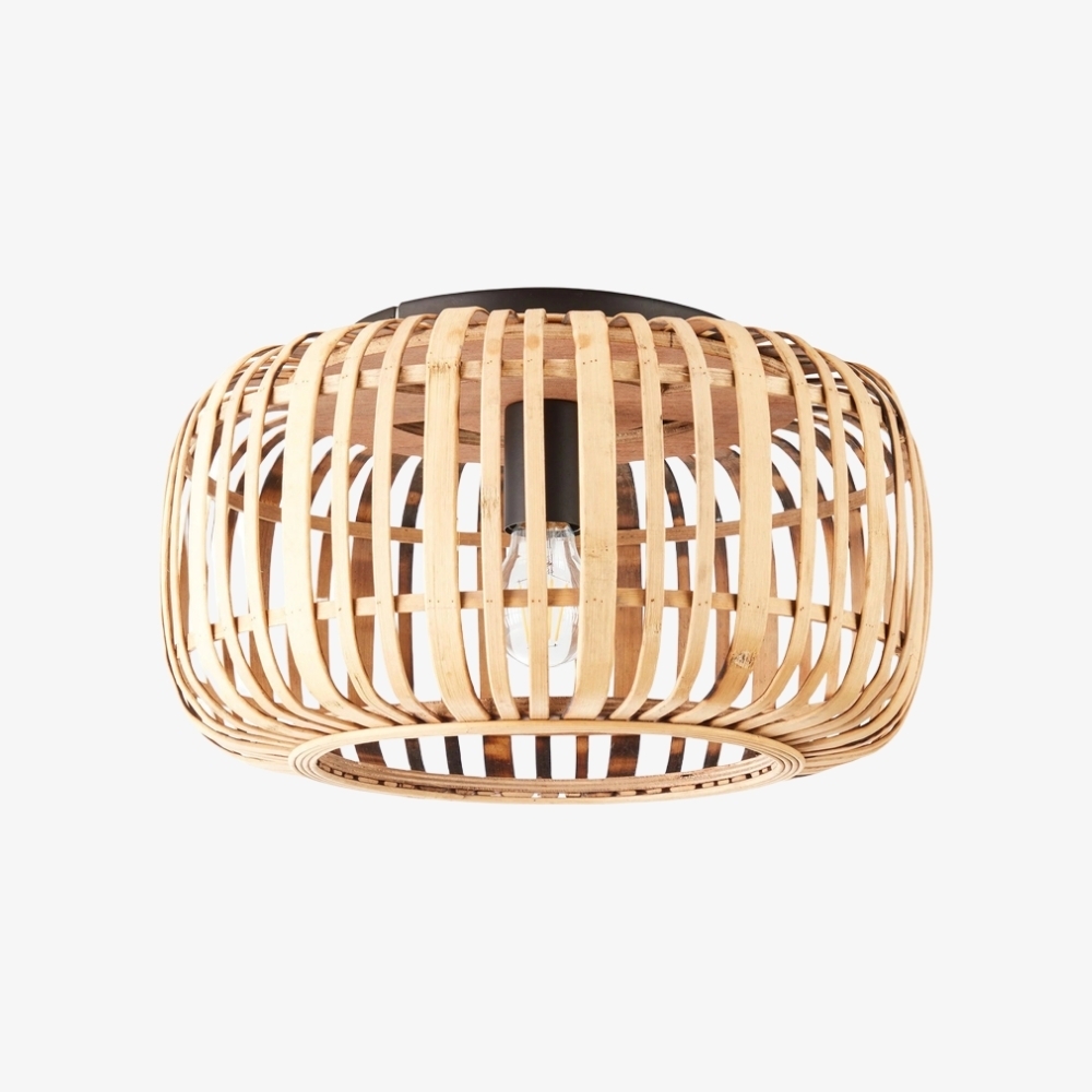 Yumeko Natural Bamboo Flush Ceiling Light - Organic Cage Design Sustainable for Living Room T978