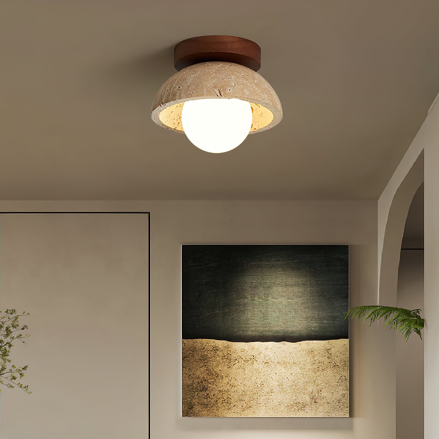 Natural Travertine Bowl Ceiling Light - Vintage for Bathroom M119
