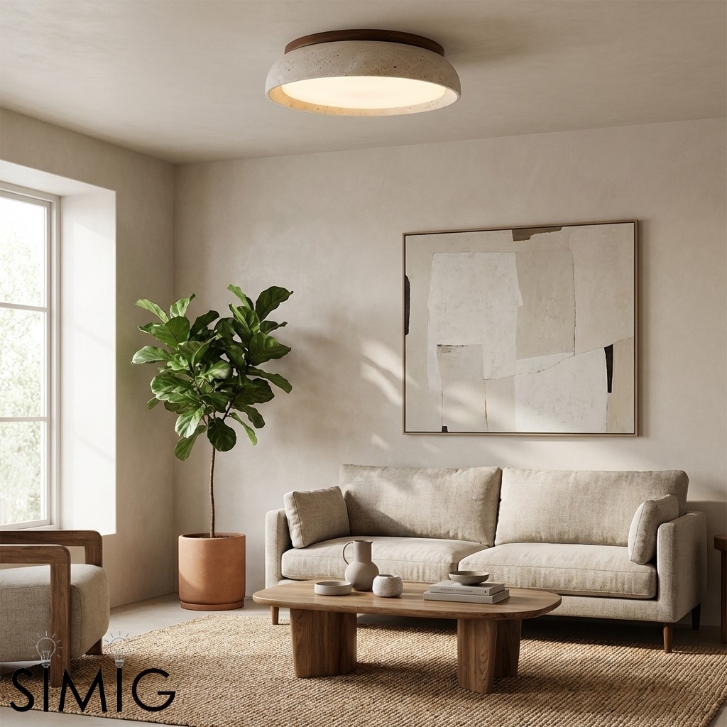 Wabi Sabi Travertine Round Ceiling Lamp - Light for Living Room S290