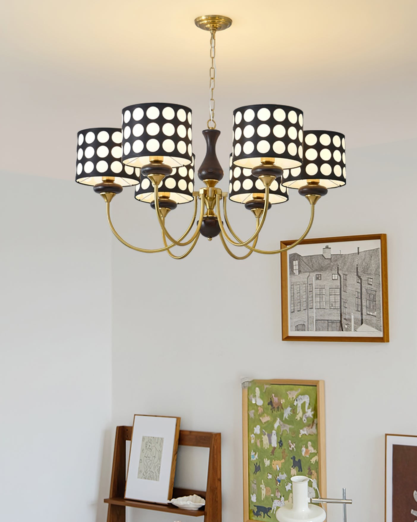 Geometry Black Polka Dots Fabric Chandelier S364