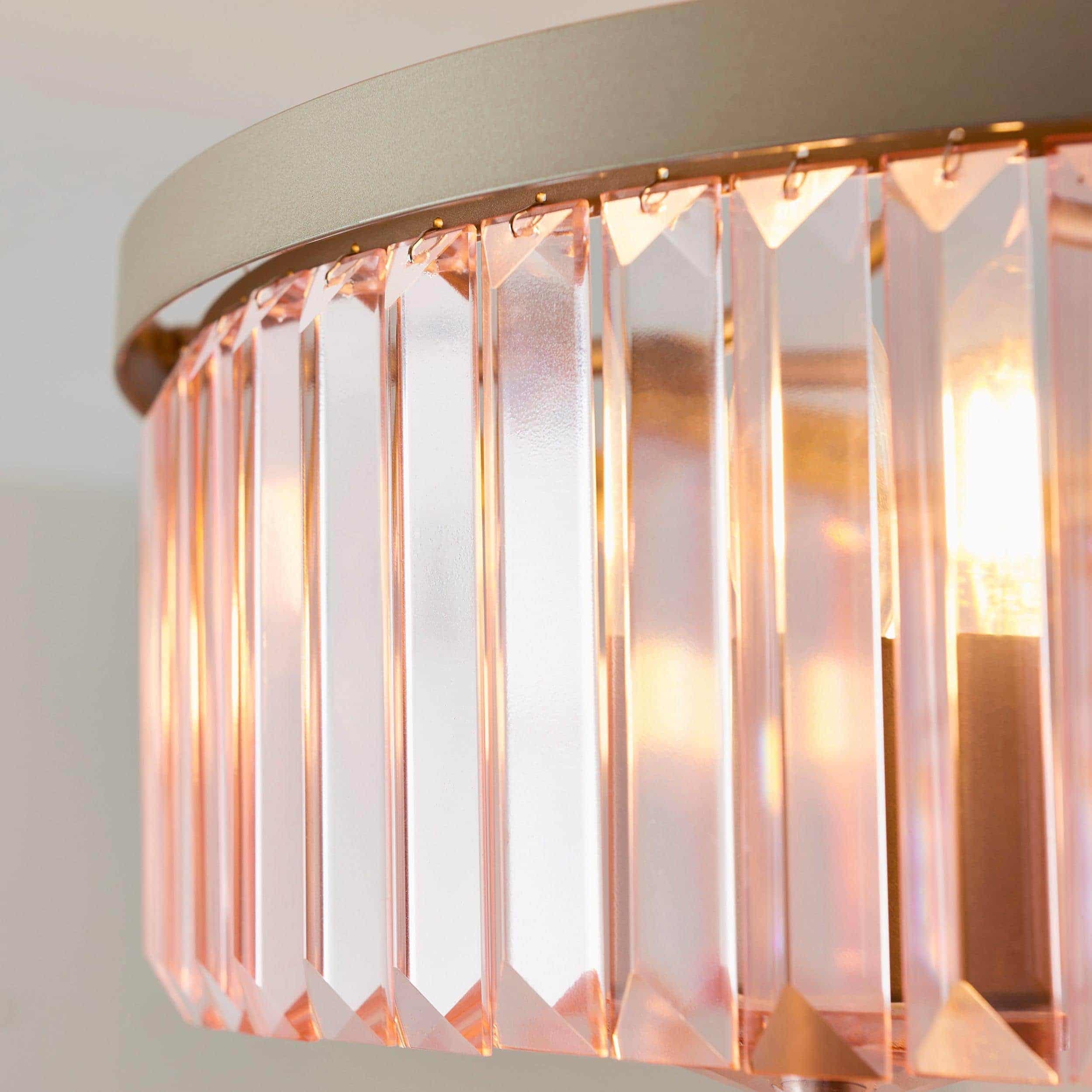 Beveline 3 Light Round Semi Flush - Faceted Cut Glass Shade Metal Finish for Hallways and Bedrooms T882