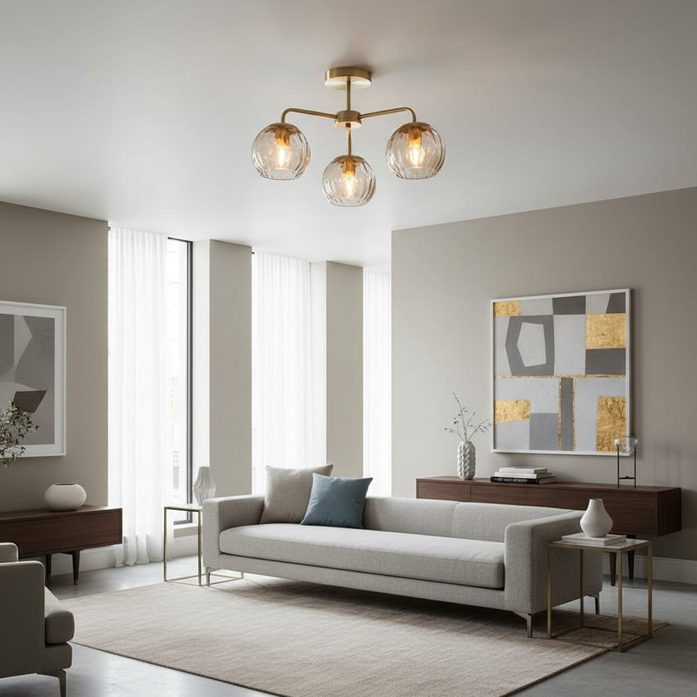 Elegant Brass Finish 3-Light Ceiling Lamp - Globe Semi Flush Light T460