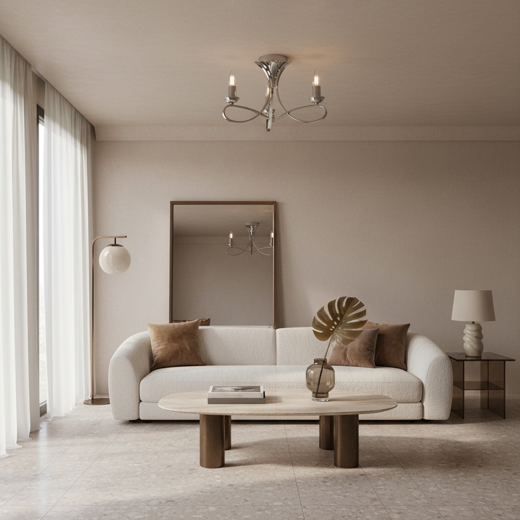 Foline 3-Light Ceiling Fixture with Sweeping Arms - Polished Nickel Semi-Flush for Dining or Entry T1028