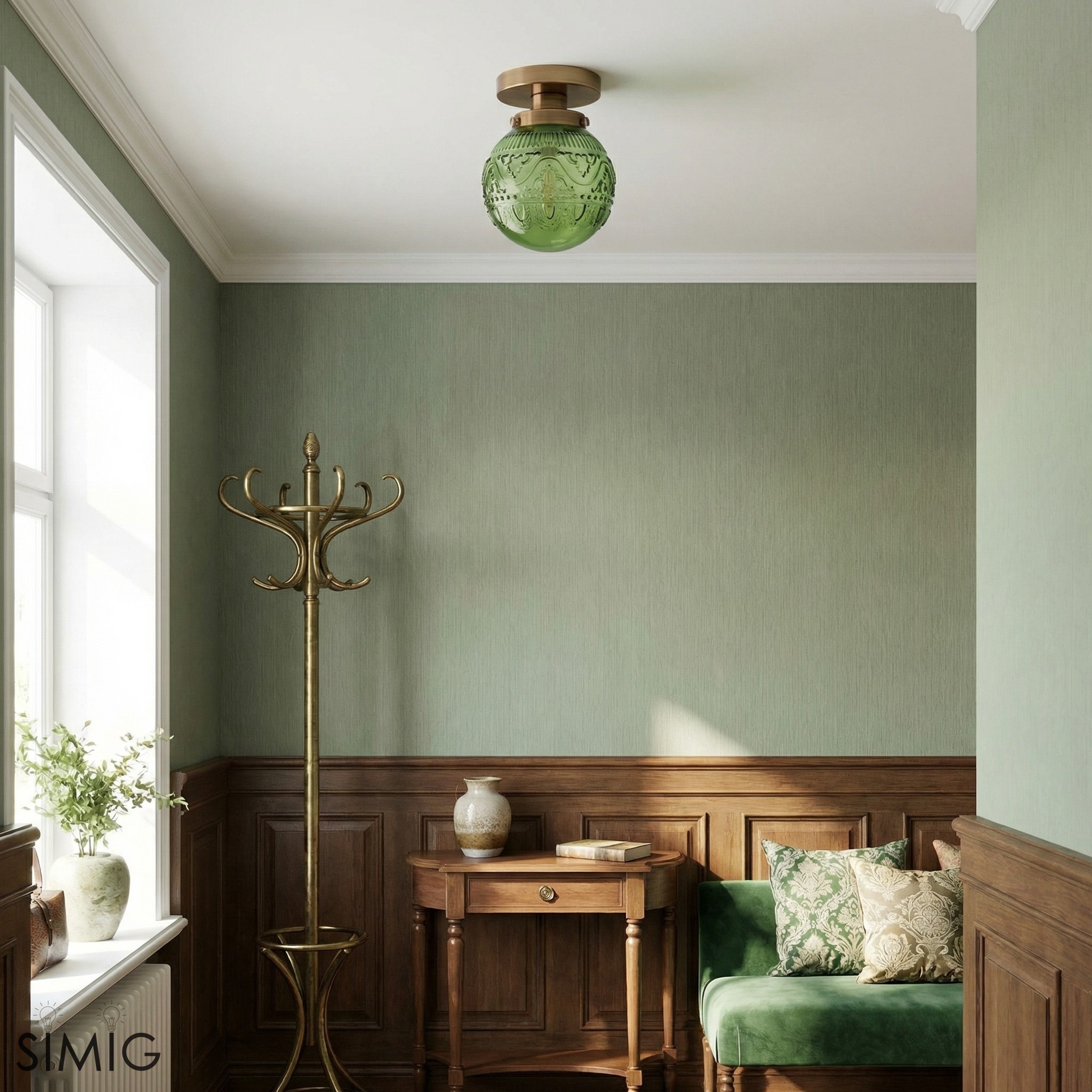 Naveliro Globe Glass Semi Flush Ceiling Lamp - Timeless Retro Bedroom Lighting T1082