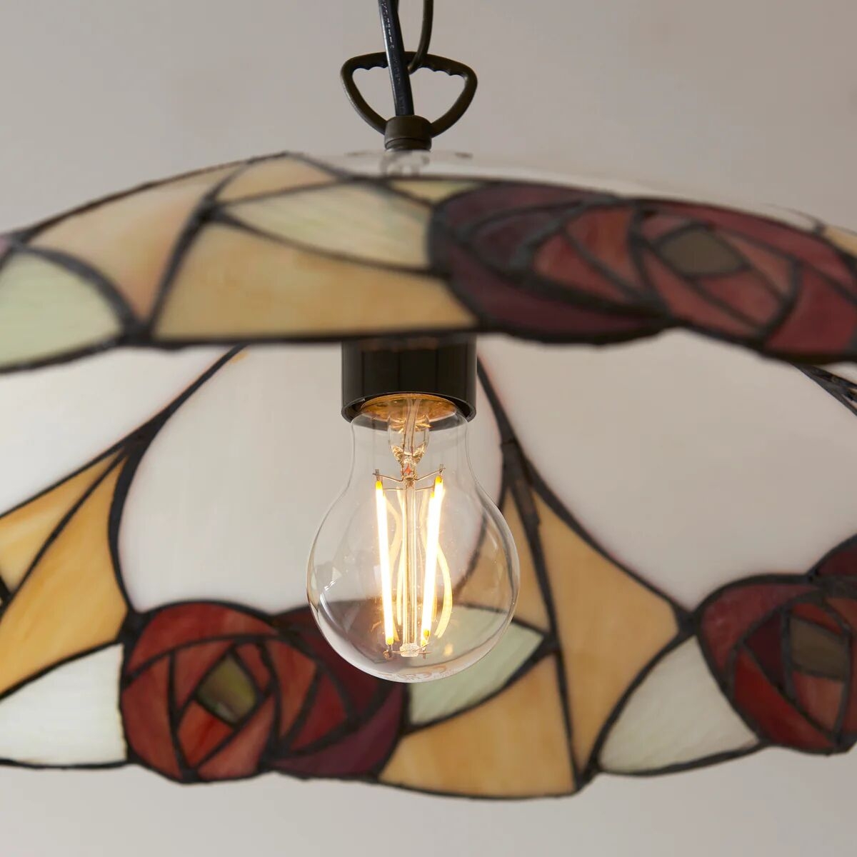 TF Ingram Tiffany Pendant Light - Vintage Handcrafted Stained Glass Floral Shade for Dining Room T1030