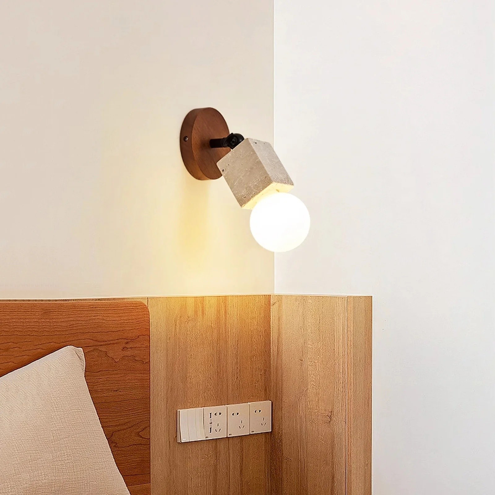 Geometric Travertine Cube With Glass Globe Wall Sconce S319