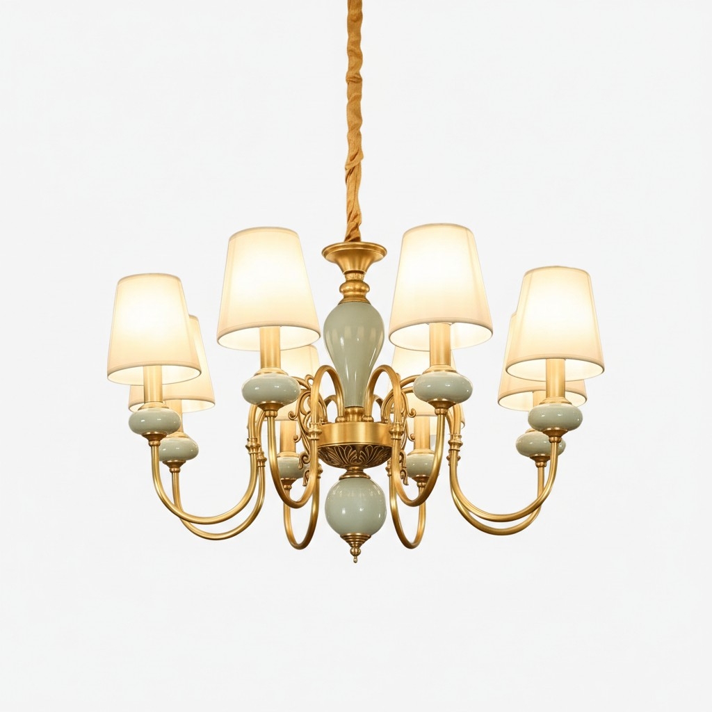 Altoris Series Branch Chandelier with Fabric Shades - Brass Ceramic Chandelier for Living Room T1141
