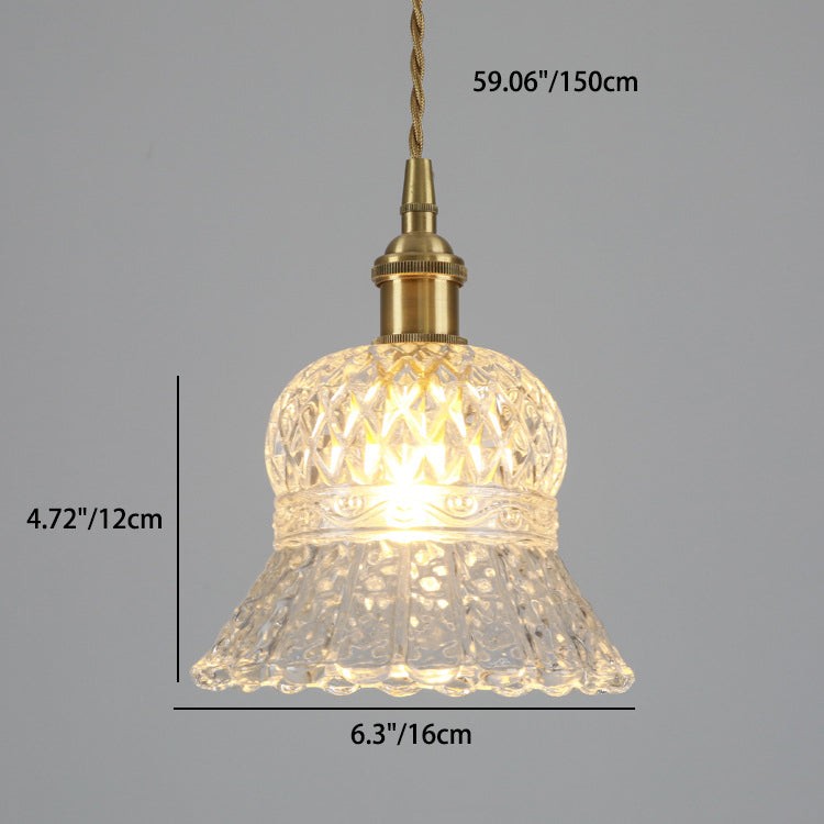 Traditional Japanese Brass Walnut Glass Ceramic Cylinder Conic Flower Bowl 1-Light Pendant Light For Dining Room T260