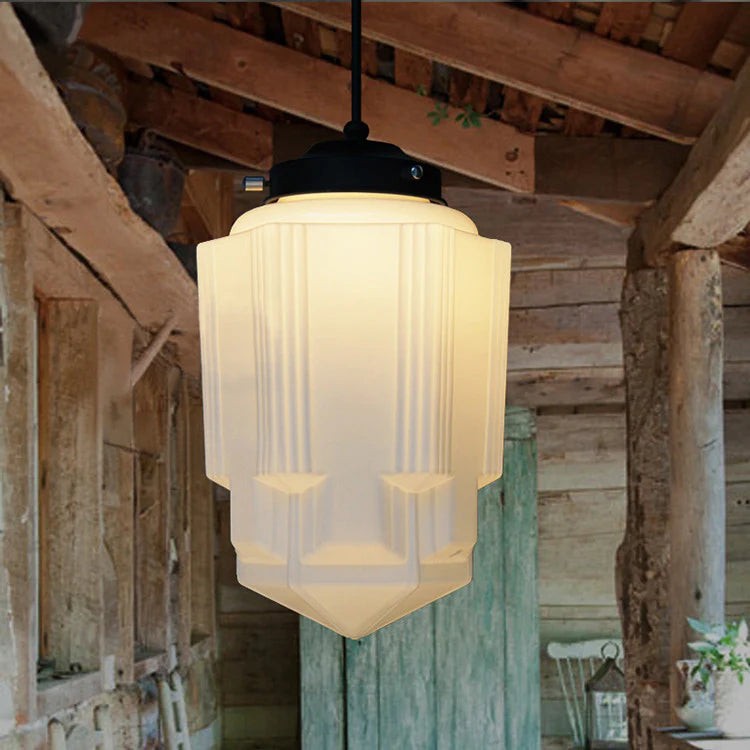 Vintage White Milk Glass Geometric Jar Pendant Light G96