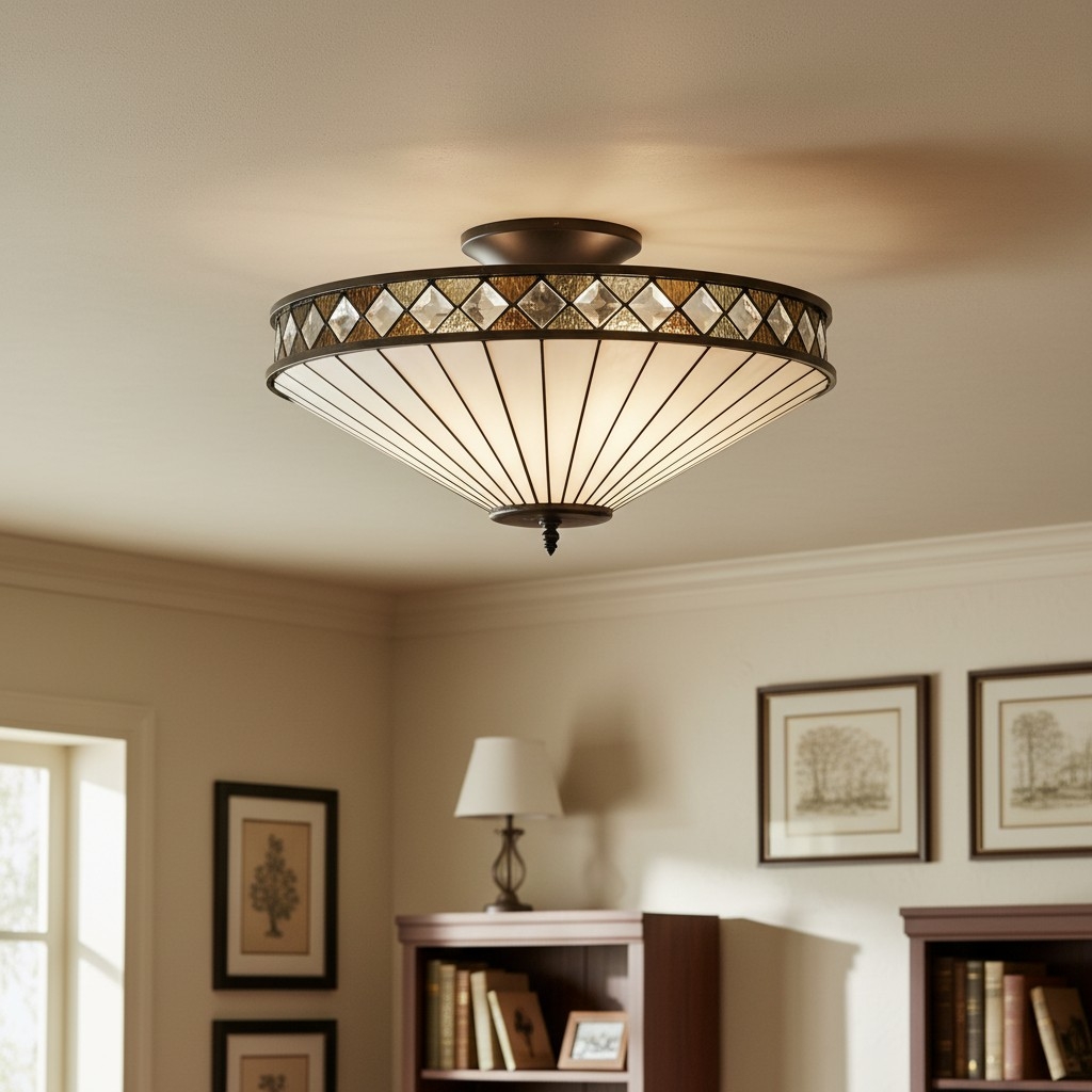 TF Fargo Semi-Flush Ceiling Lamp - A Classic Deco Light with a Decorative Glass Shade for Multi room Use T994