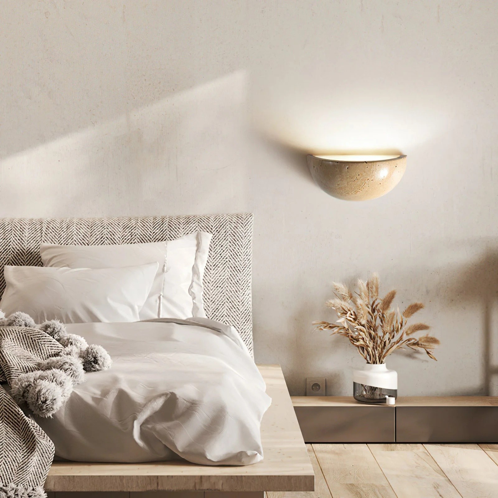 Dome Travertine Wall Sconce – Natural Stone Half Sphere Light S305
