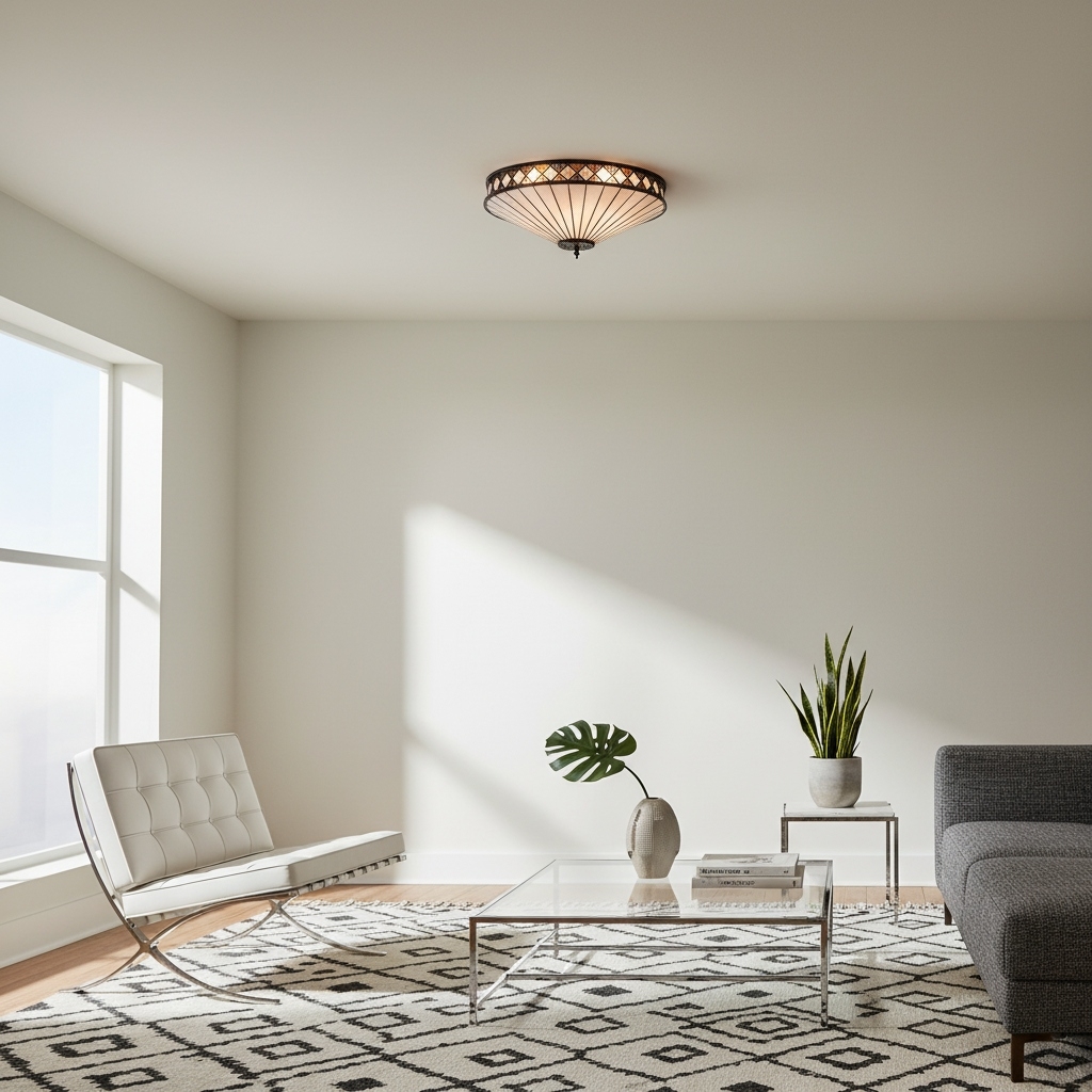 TiffStar Elegant Art Glass Ceiling Light – Vintage Flush Lamp for Living Rooms T634