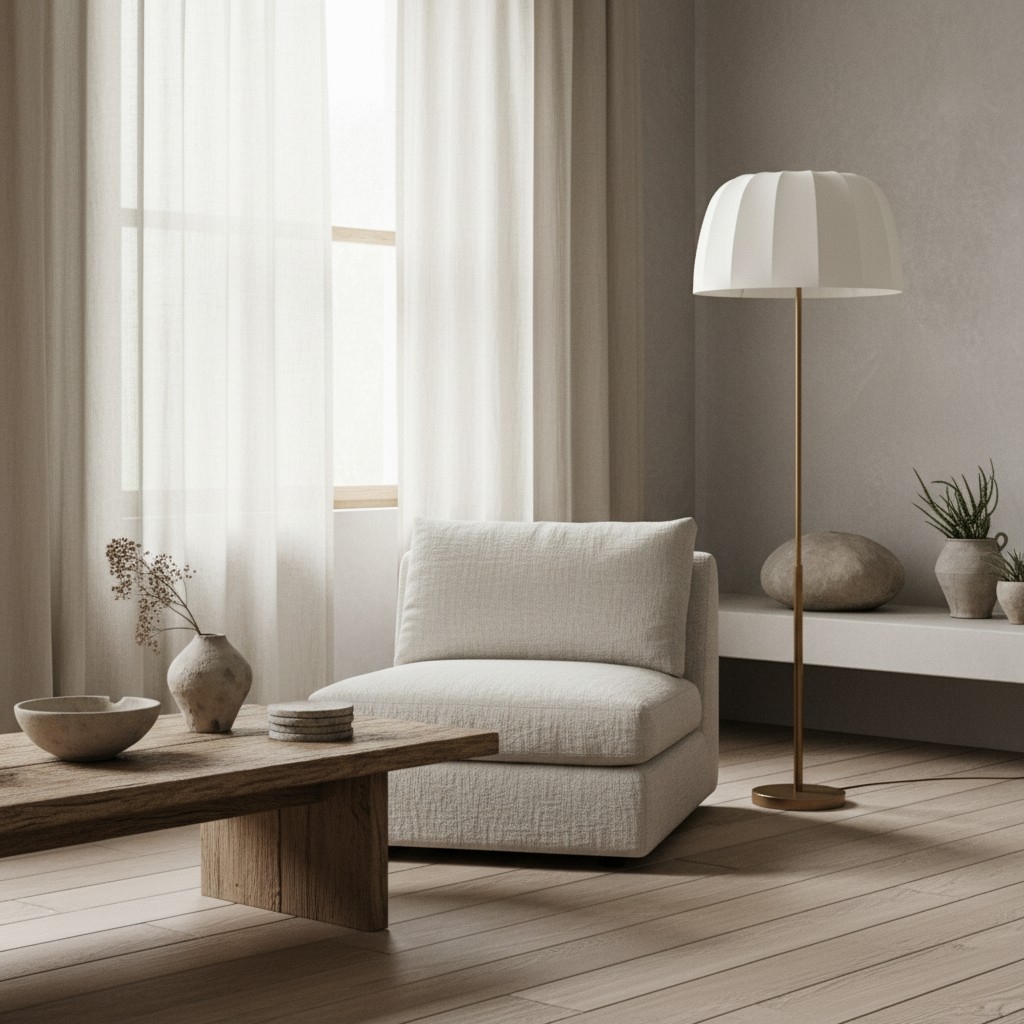 Vellaro Brass Floor Lamp with Fabric Shade - Modern Standing Light for Living Room or Bedroom T697