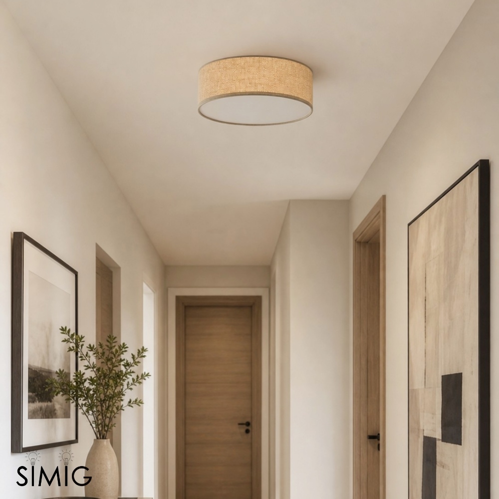 Dumora Linen Drum Ceiling Light – Modern Flush Mount Design T001