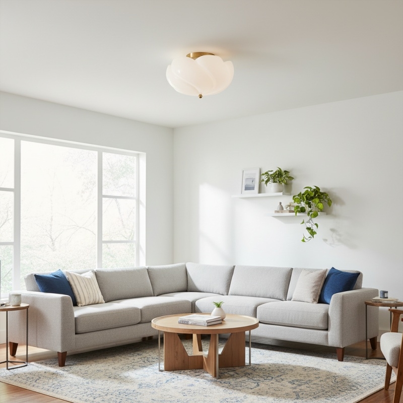 Modo Ceiling Light - Minimalist Glass Shade with Sleek Brass Frame for Dining Room or Office T729