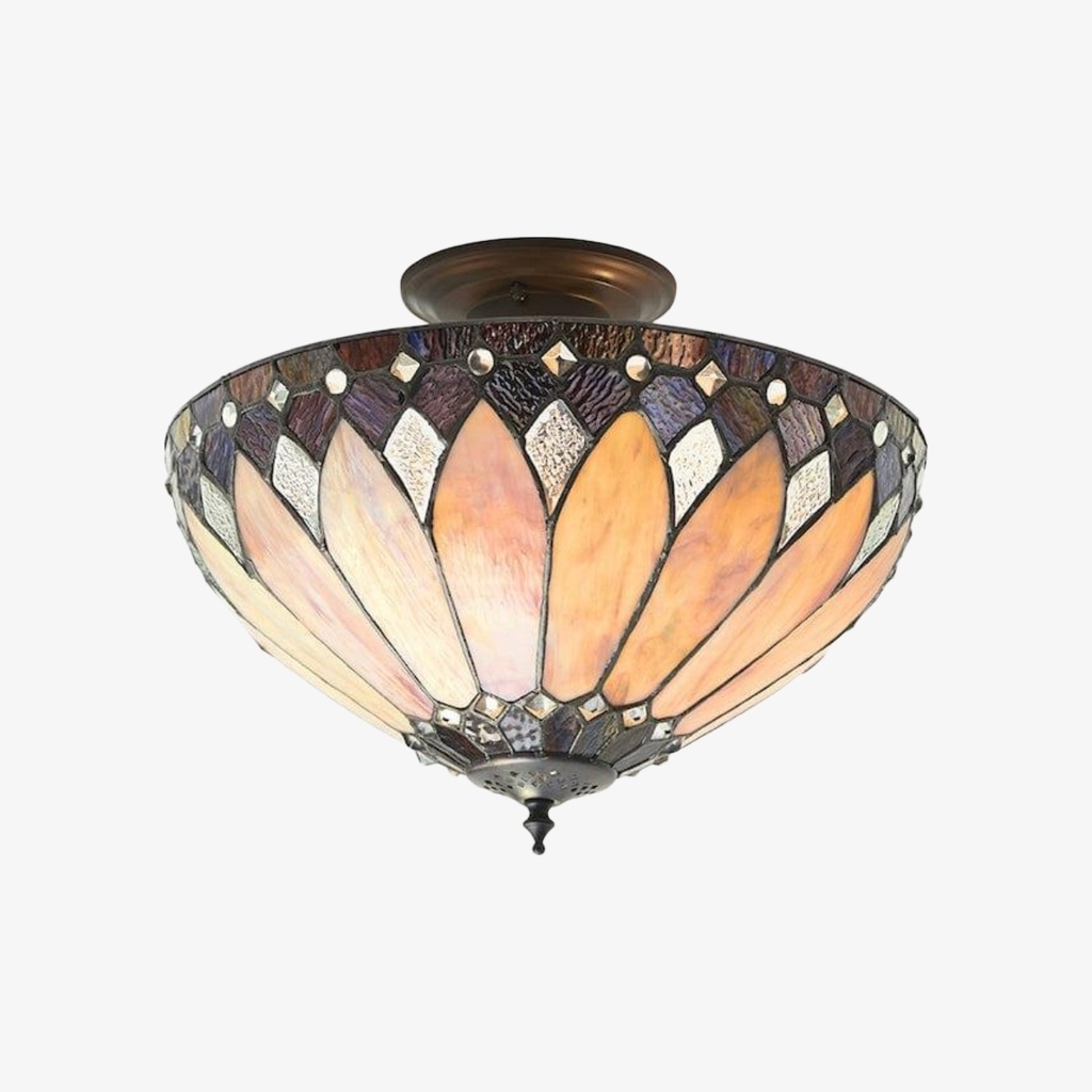 TF Brooklyn Tiffany Semi-flush Ceiling Light - Geometric Glass Shade for Hallways or Living Rooms T1042