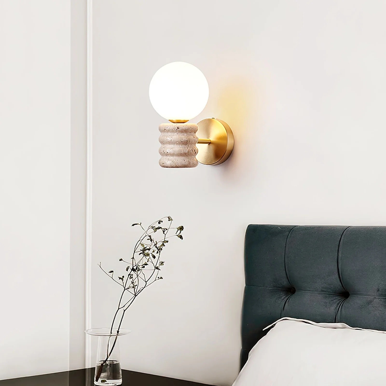 Modern Bulb - Inspired Travertine And Metal Wall Light S330