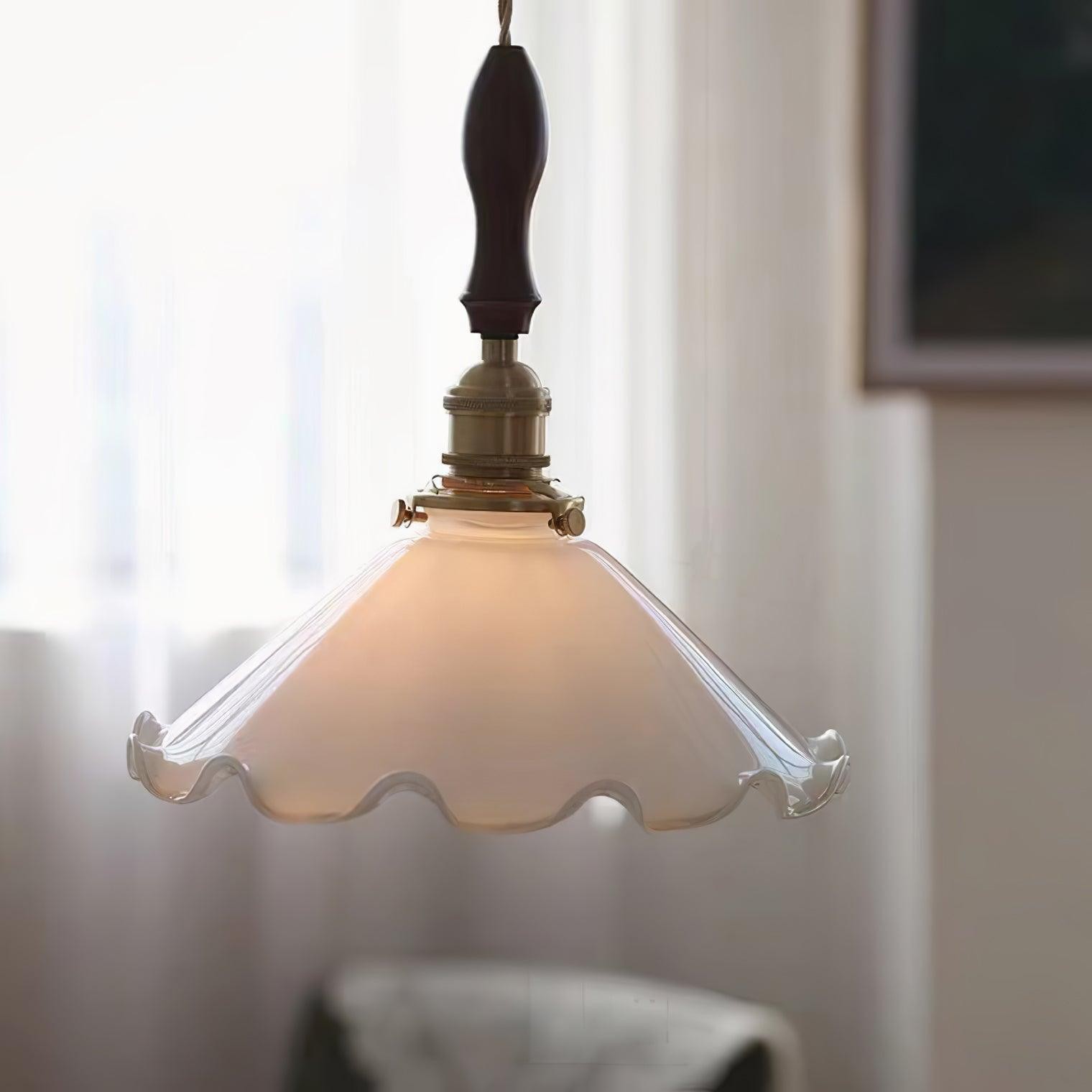 Vintage White Glass Skirted Pendant Lamp M366