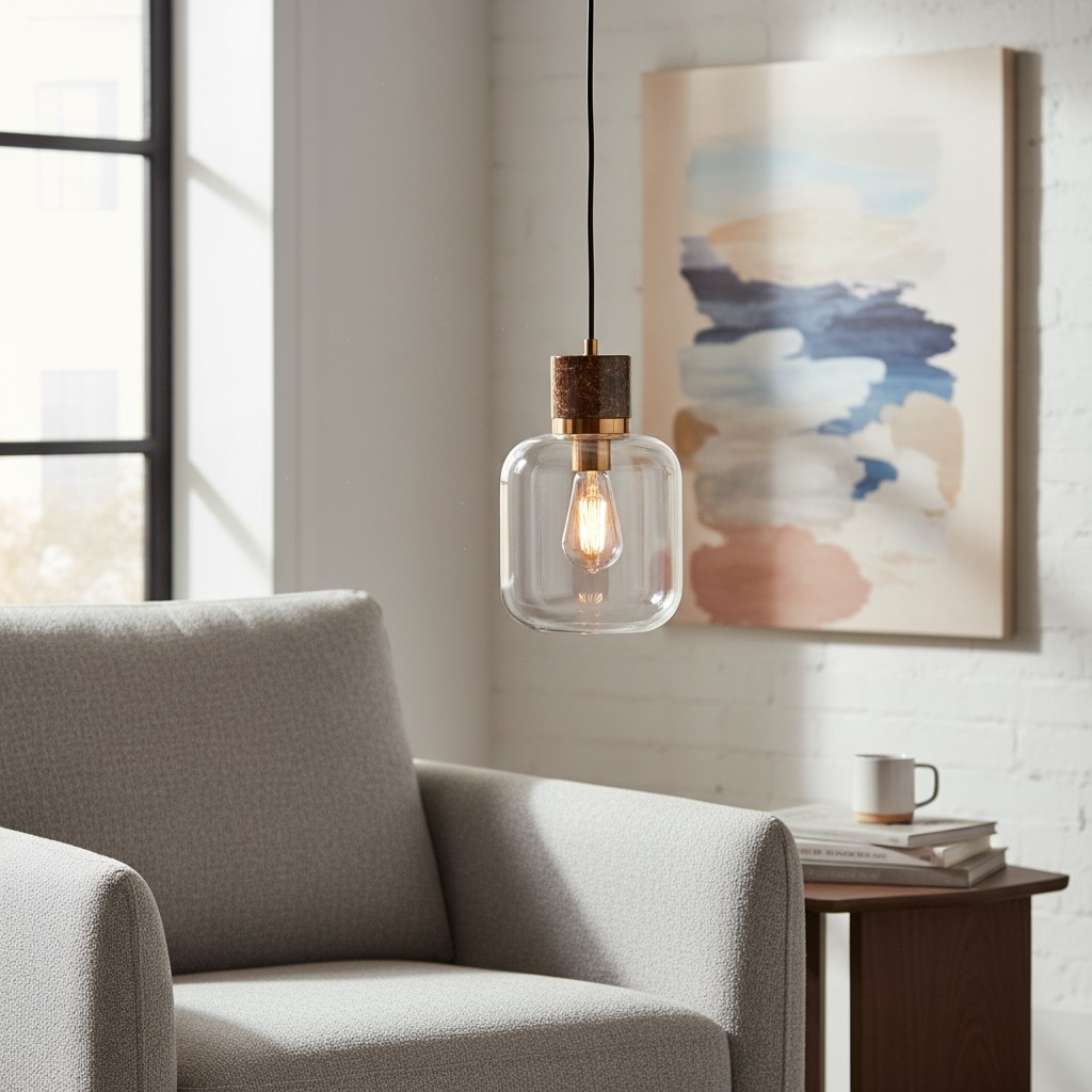 Korlisse Natural Stone and Glass Pendant Light - Stylish Lamp for Lounge or Living Room T929