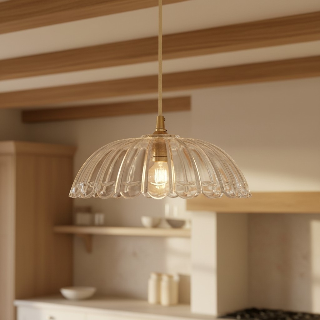 Floriaxis Floral Glass Pendant Light - Floral Glass Shade with Braided Cable for Kitchen or Dining T960