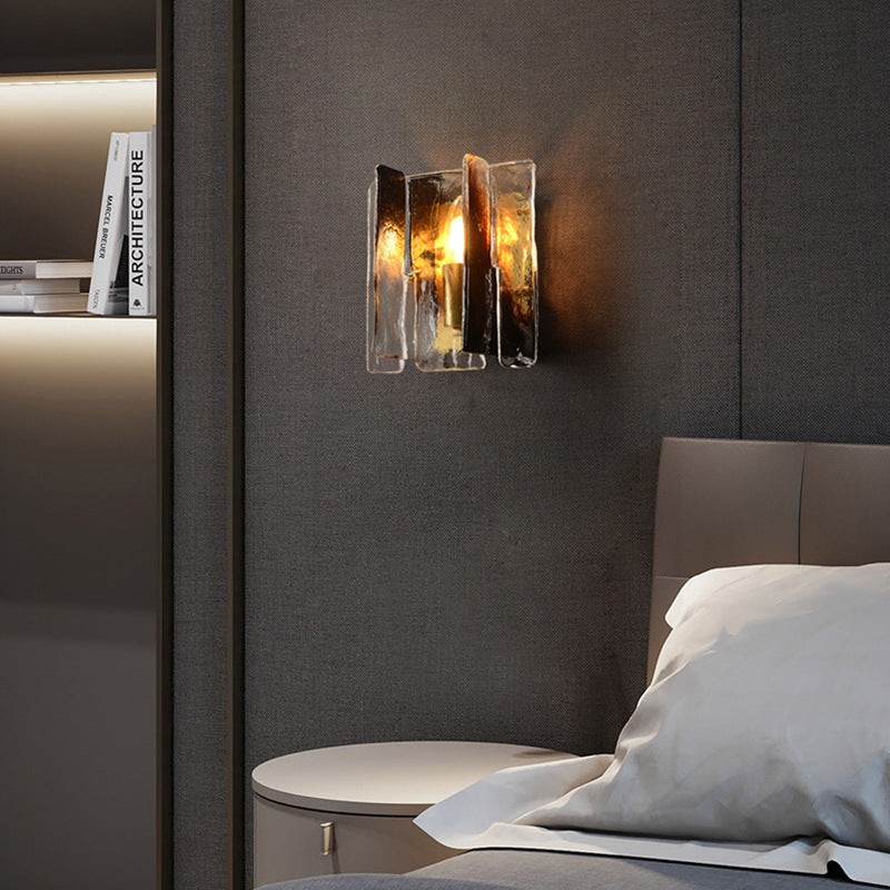 Modern Luxury Rectangle Copper Glass 1-Light Wall Sconce Lamp For Living Room T172