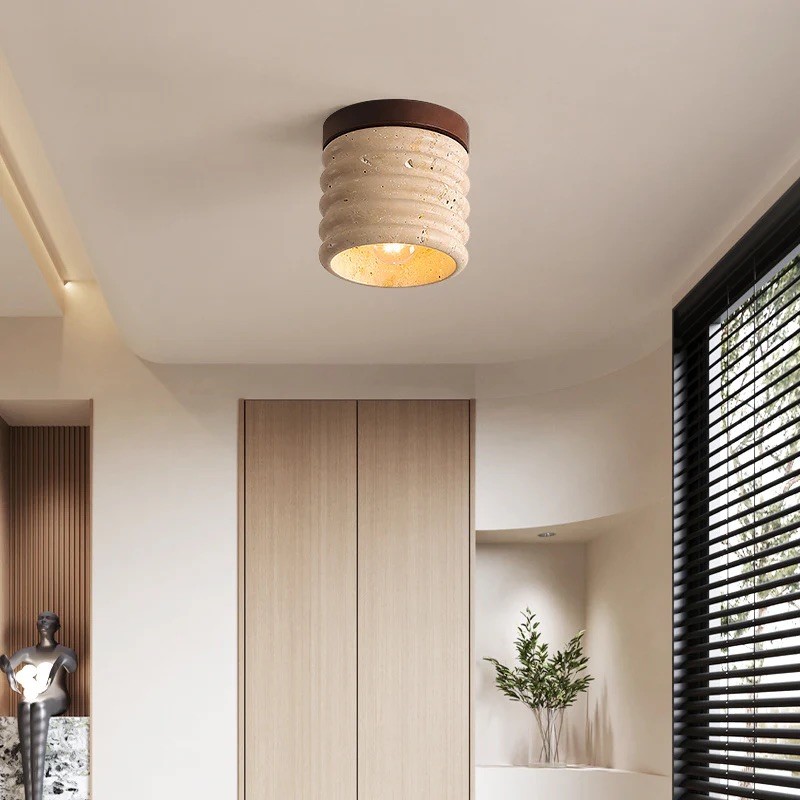 Medieval Wabi-Sabi Travertine Light – Cylinder Ceiling Lamp S293