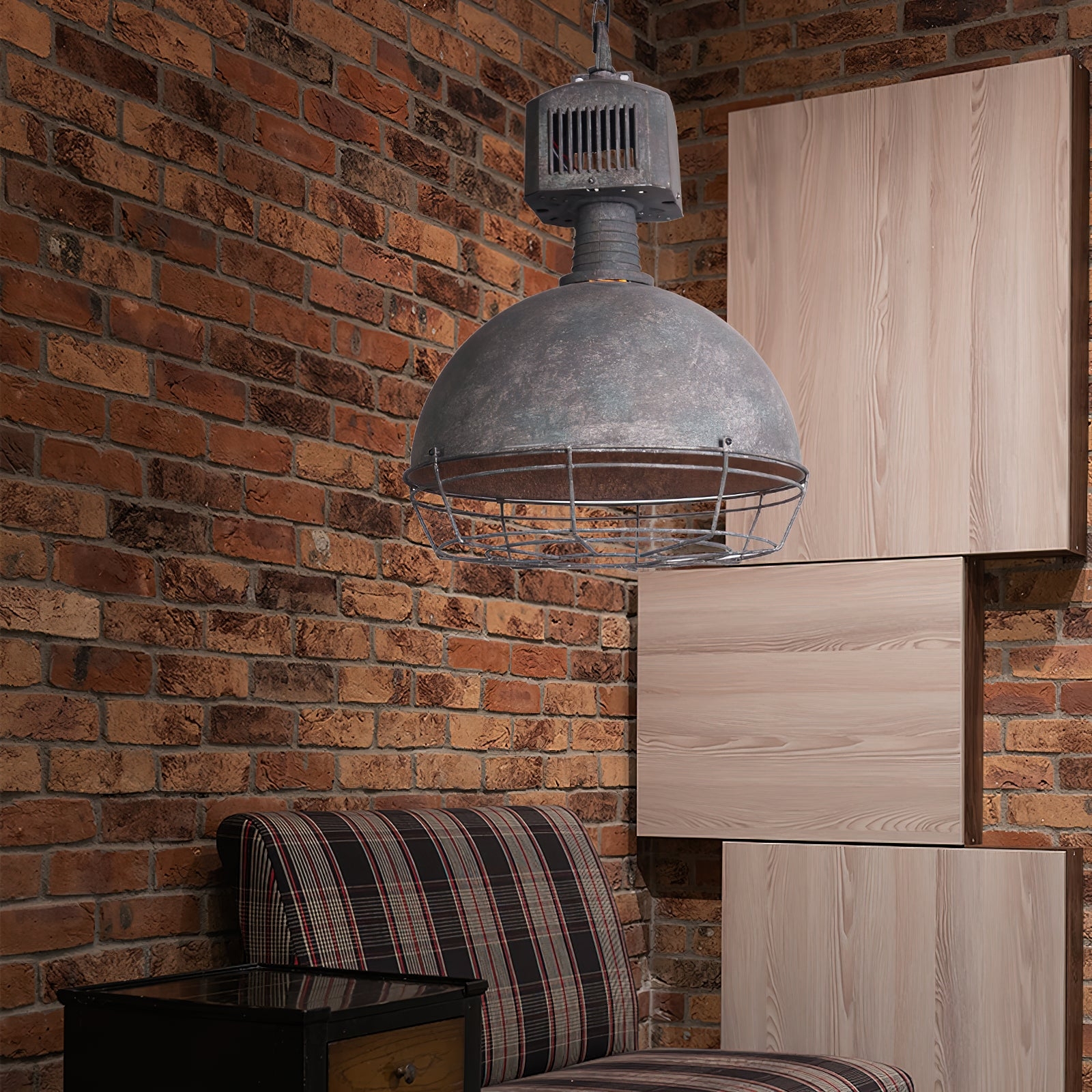 Caged Industrial Metal Pendant Light T1693