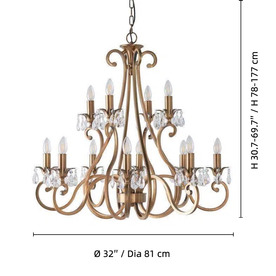 Talonis Crystal Chandelier - Traditional Candle-Style Brass and Nickel for Living Room and Dining Room T962