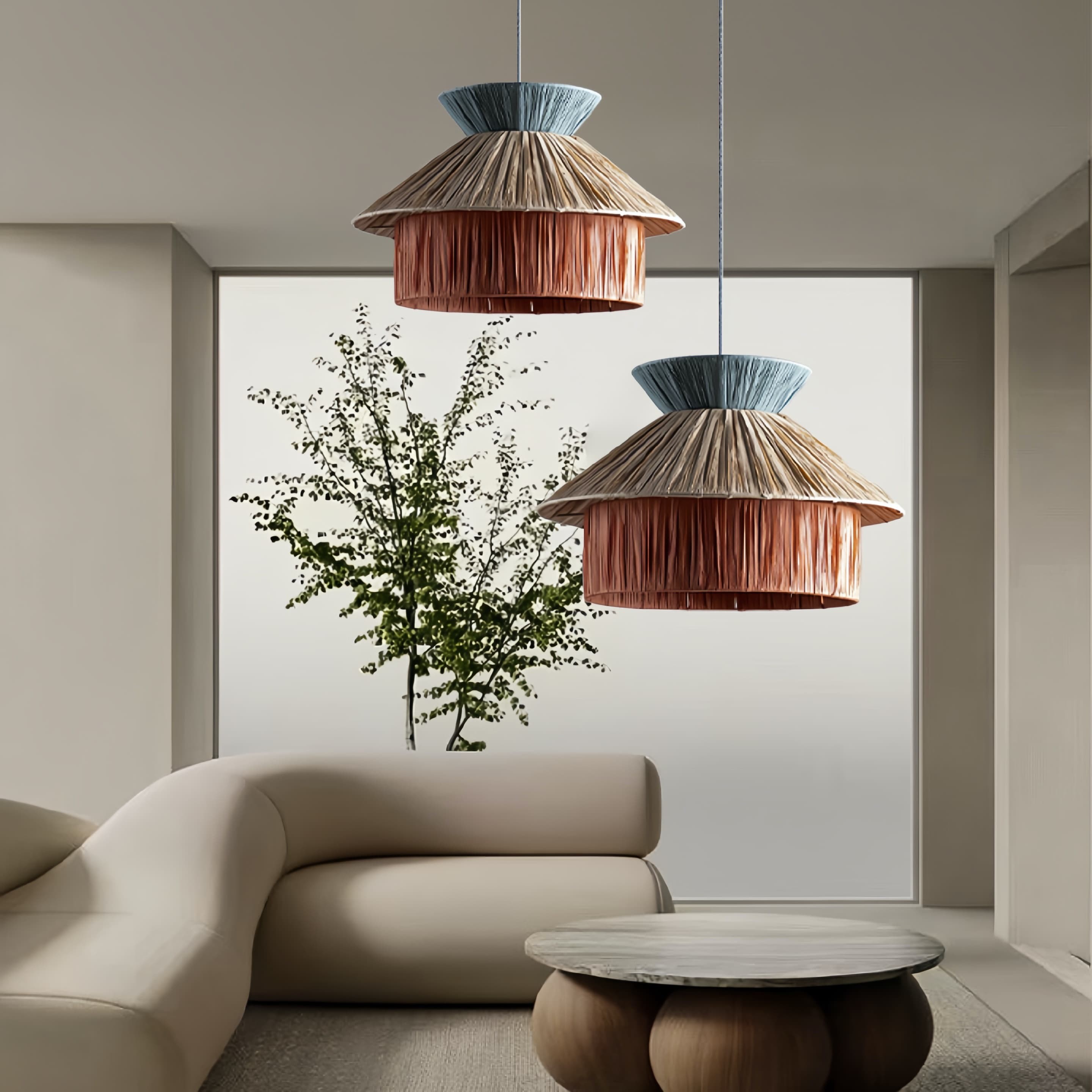 Handwoven Raffia Pendant Light – Boho Chic Natural Lighting S239