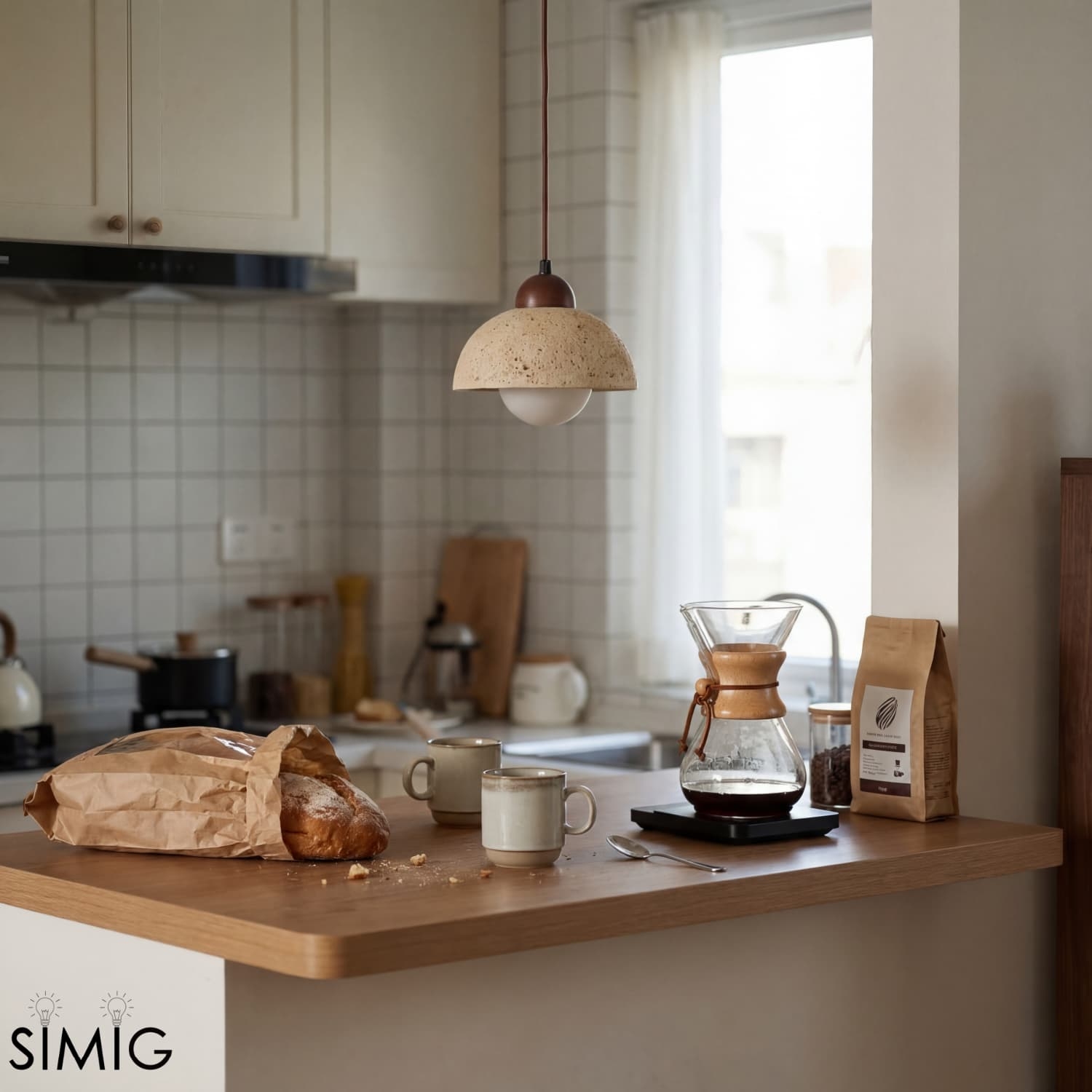 Natural Stone Wood Pendant Light - Minimalist Japanese Dining Lamp M08