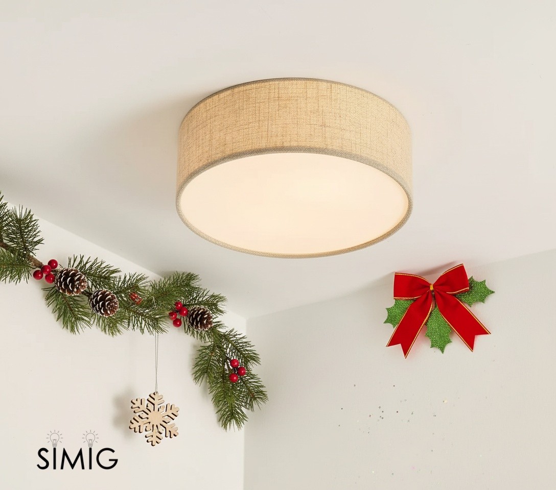 Dumora Linen Drum Ceiling Light – Modern Flush Mount Design T001