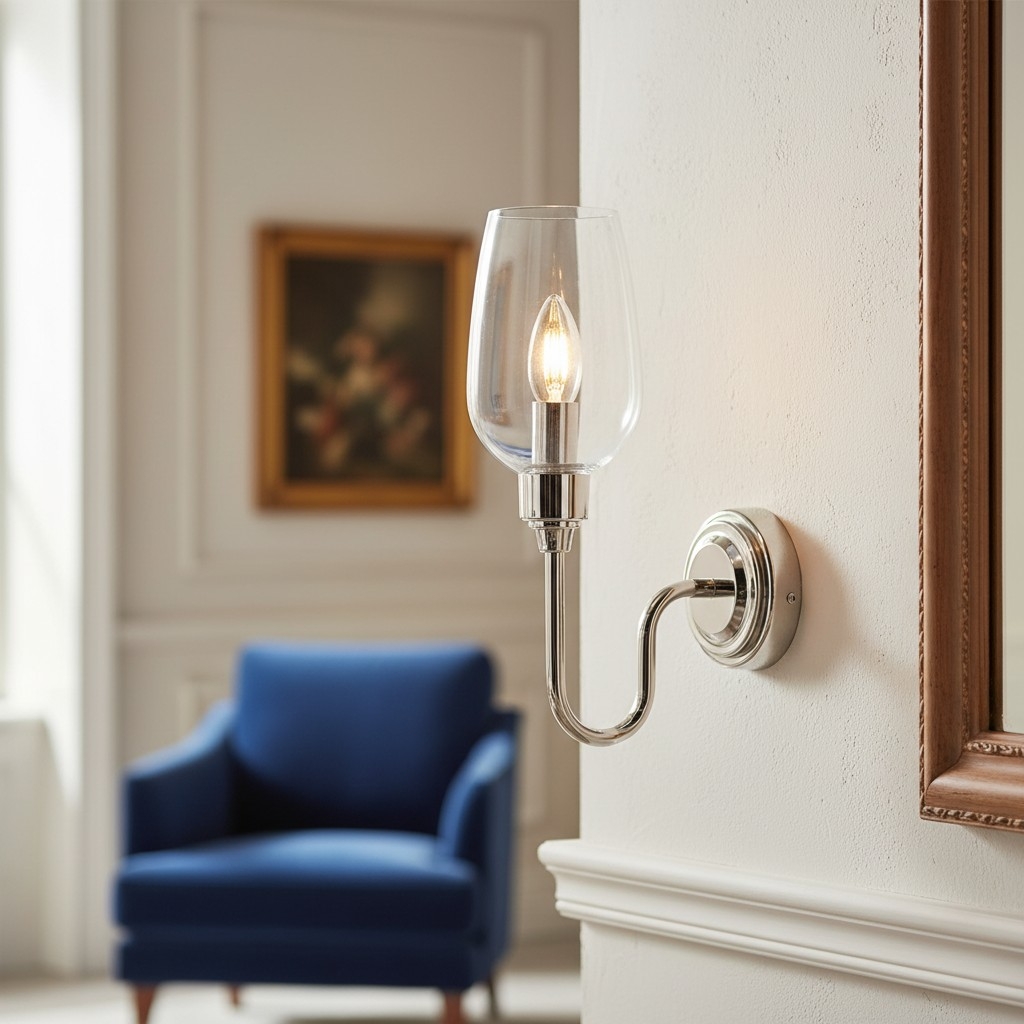 Clarione Art Deco Wall Light with Clear Glass Shade - Modern Metal Design for Hallways T918