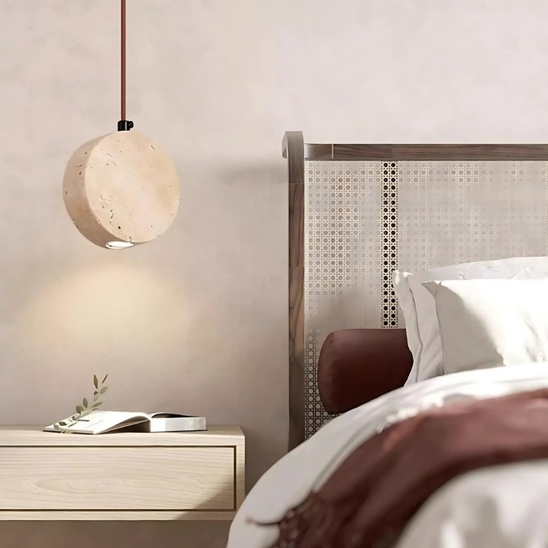Elegant Round Travertine Pendant Light – Wabi-Sabi Inspired S272