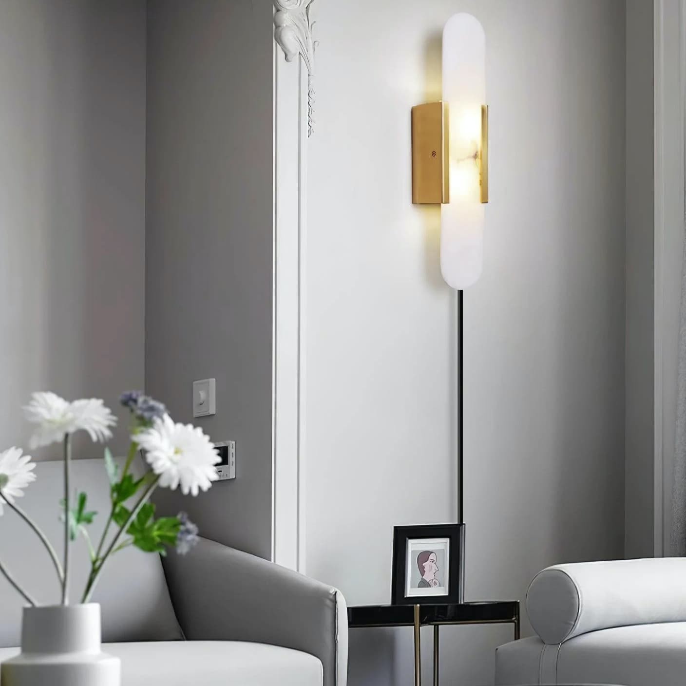 Alabaster Elongated Plug In Wall Lamp M135