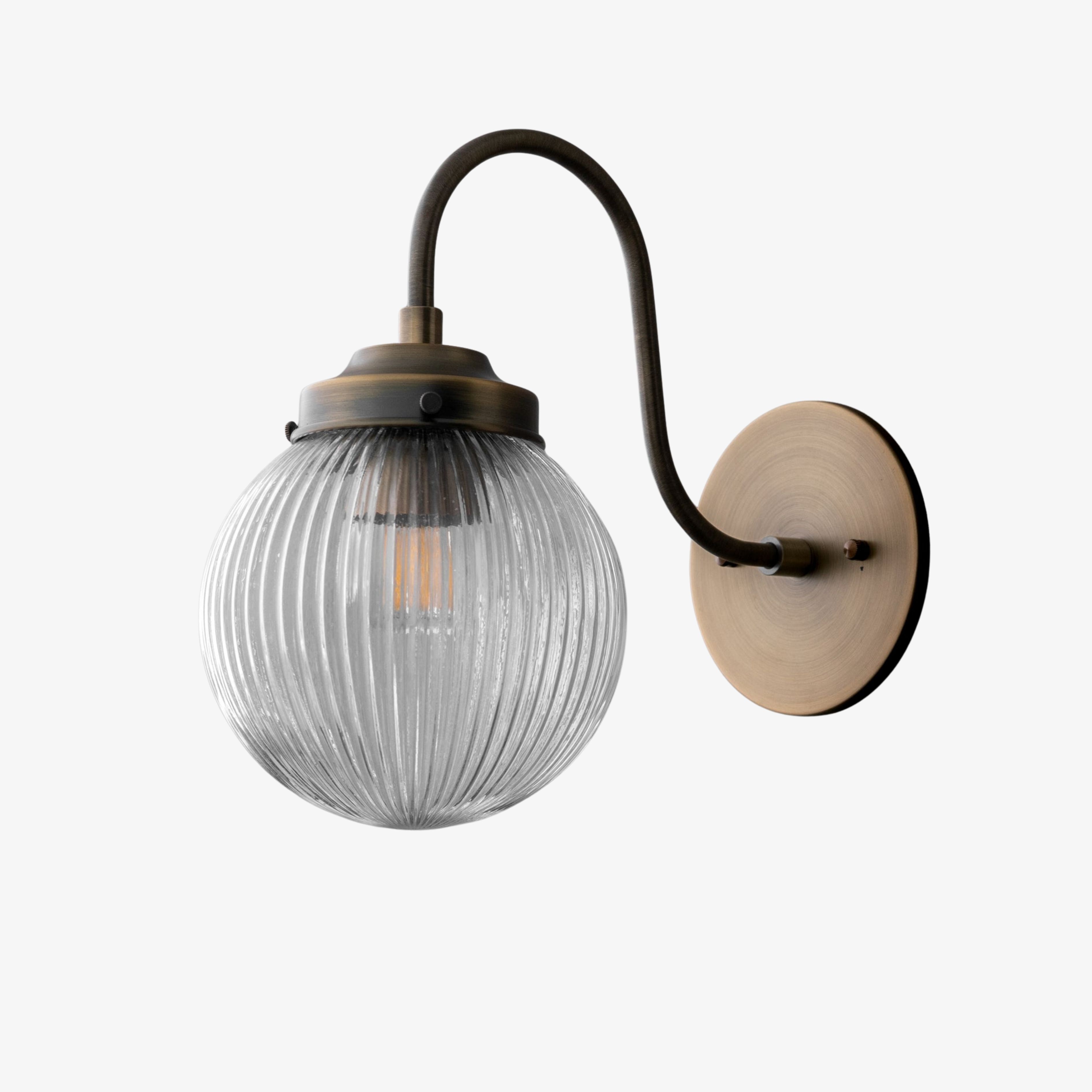 Glorica Glass Aged Brass Wall Sconce - Ribbed Glass Shade Industrial Style Lighting T410
