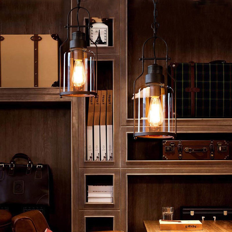 Industrial Vintage Iron Glass Jar 1-Light Pendant Light G30