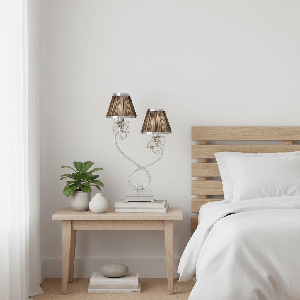 Talonis Double Table Lamp - Dual Shades and Metal Base for Bedroom and Living Room T941
