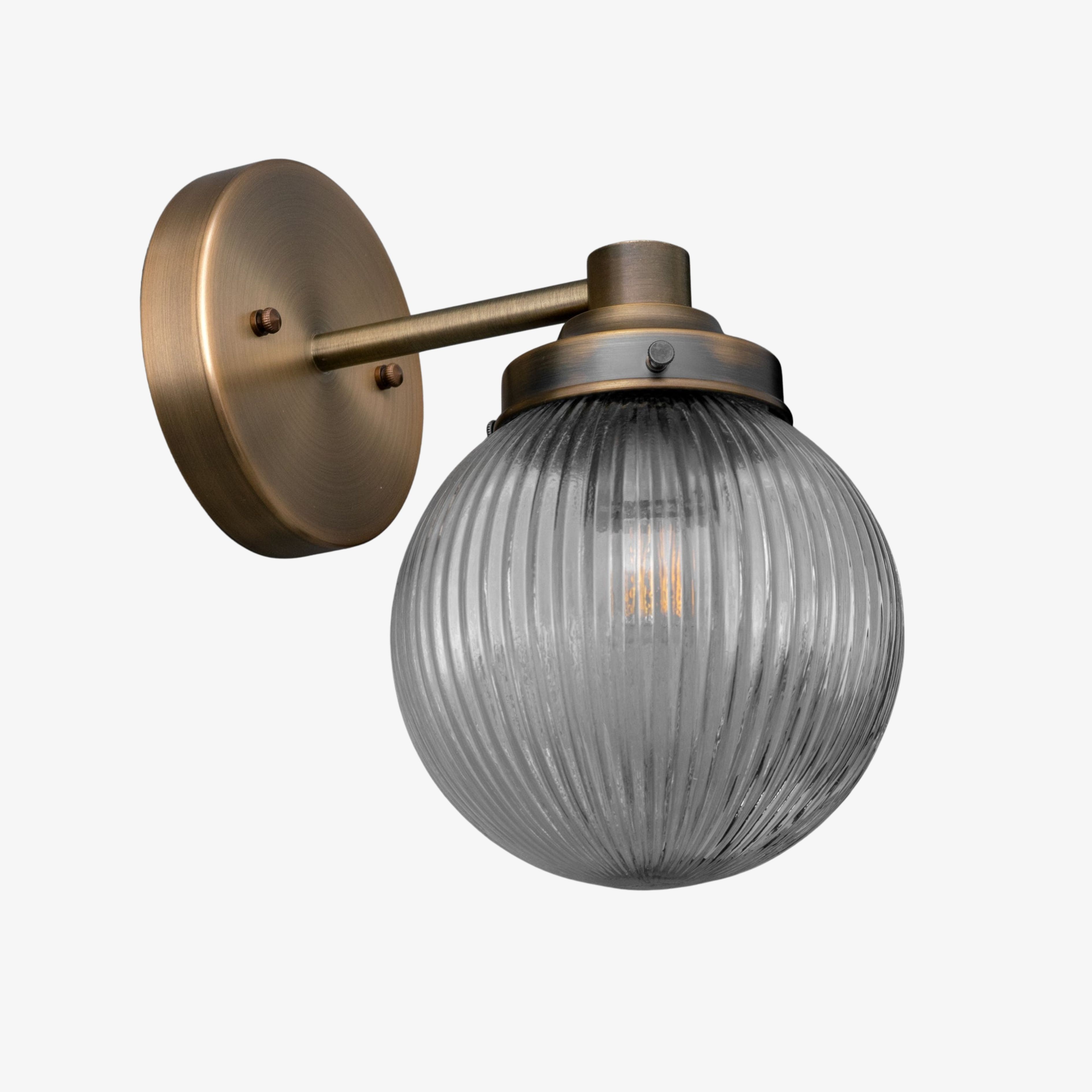 Glorica Glass Aged Brass Wall Sconce - Ribbed Glass Shade Industrial Style Lighting T410