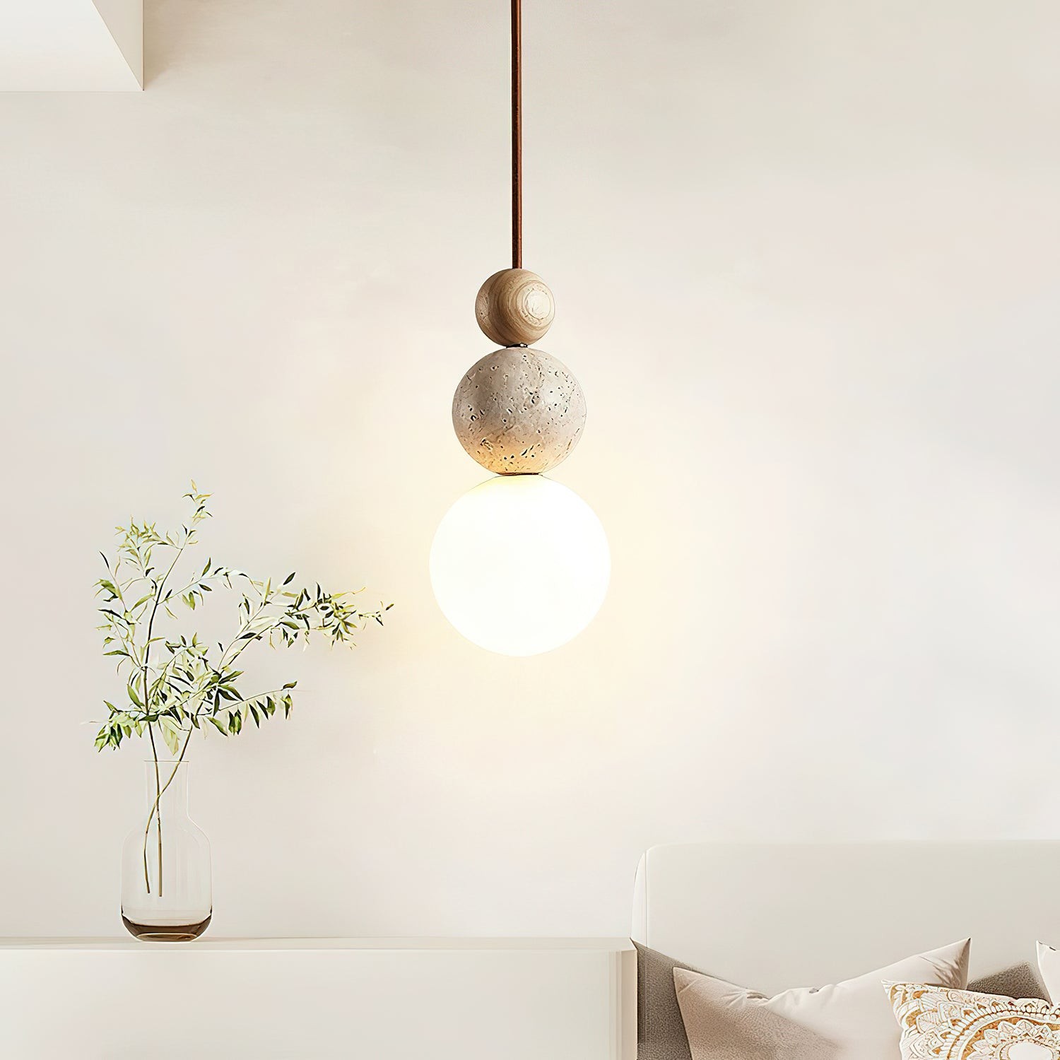 Modern Travertine Stone Globe Pendant Lamp G19