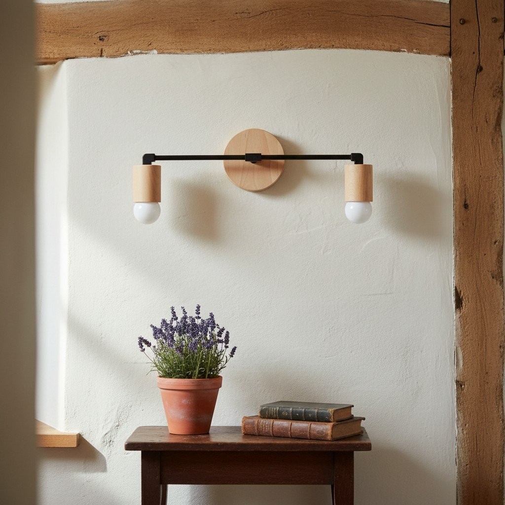 Mobilux Line Wood and Vanity Light - Bohemian Bathroom Lighting Fixture T374