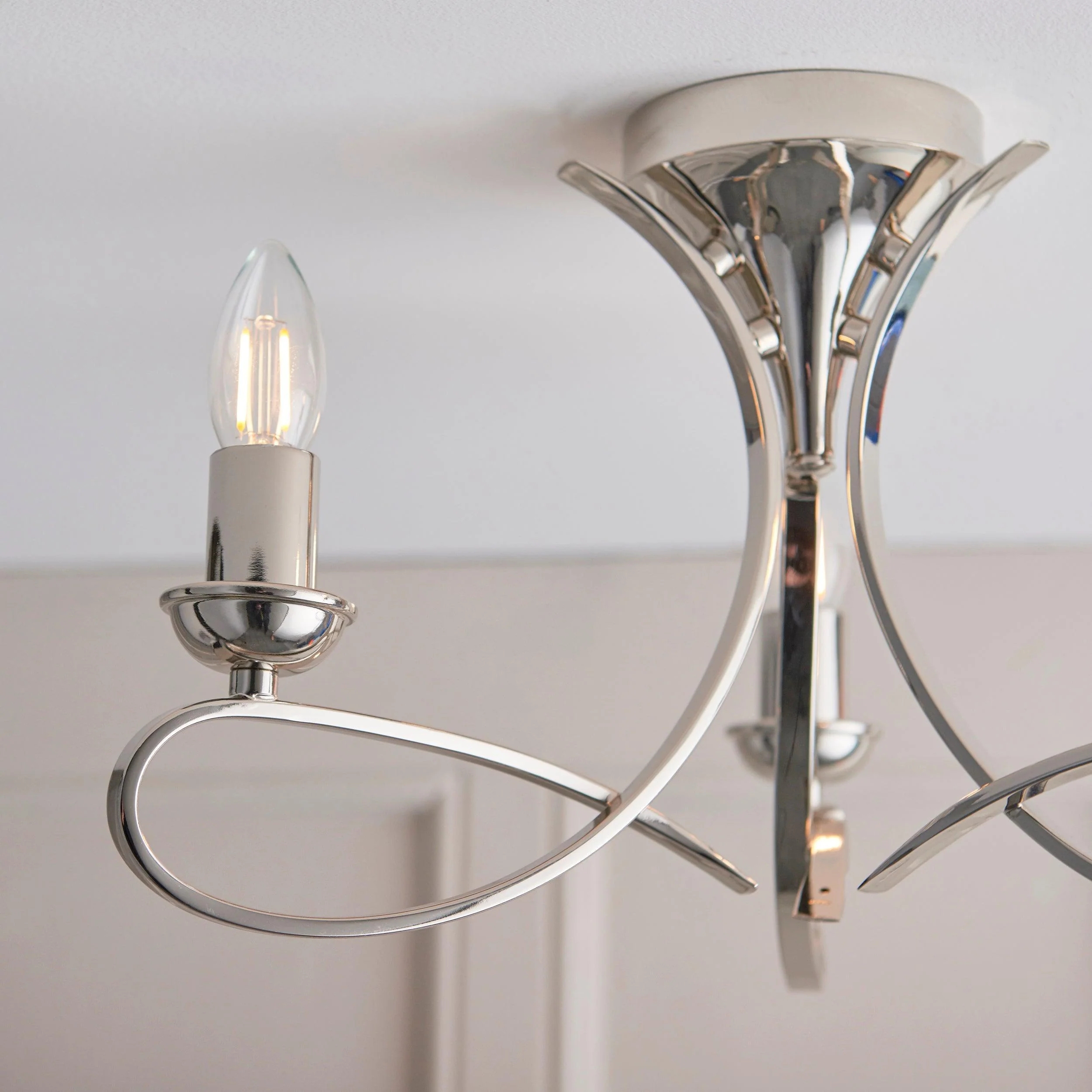 Foline 3-Light Ceiling Fixture with Sweeping Arms - Polished Nickel Semi-Flush for Dining or Entry T1028