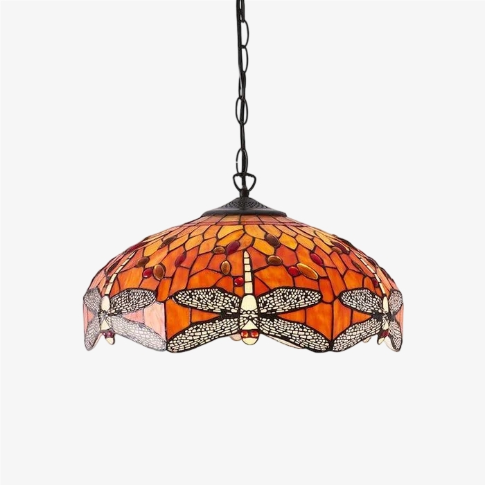 TF Dragonfly Tiffany Pendant Light - Art Nouveau Stained Glass Pendant for Living T849