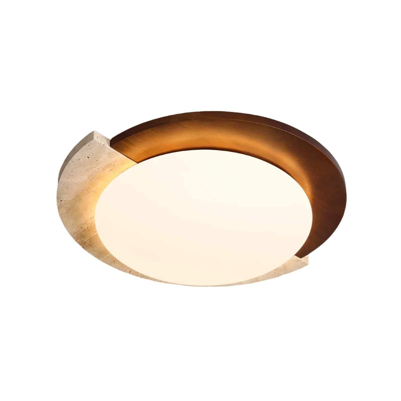 Half Moon Splicing Design Travertine & Wood Ceiling Lamp S292