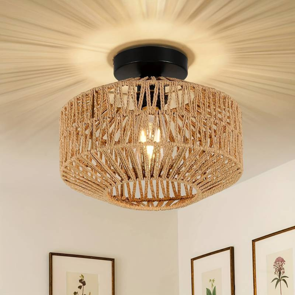 Woven Lantern Boho Radiance Rattan Ceiling Light T2070