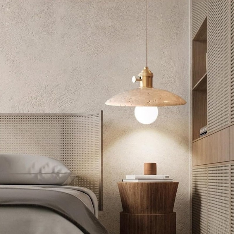 Modern Travertine Pendant Lamp – Antique Copper Fixture S279