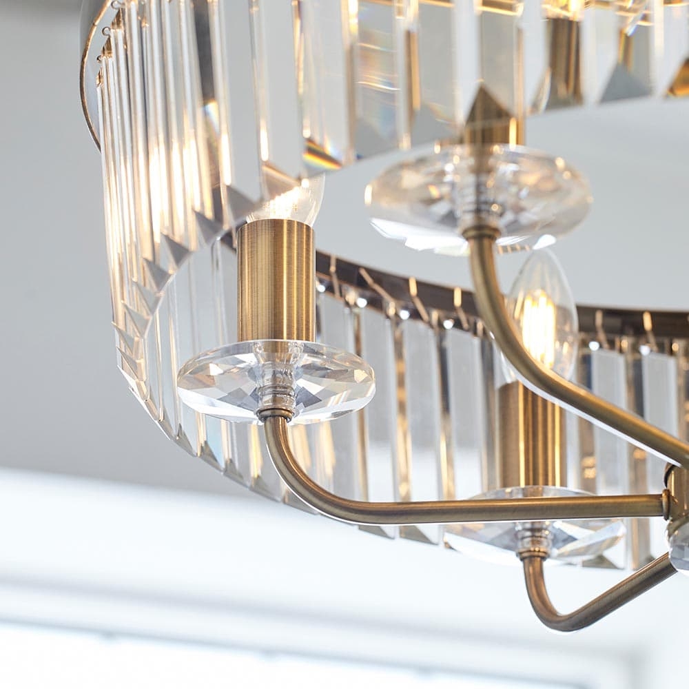 Beveline 6 Light Round Pendant - Cut Glass Shades Elegant Metal Frame for Dining Kitchen Island T872