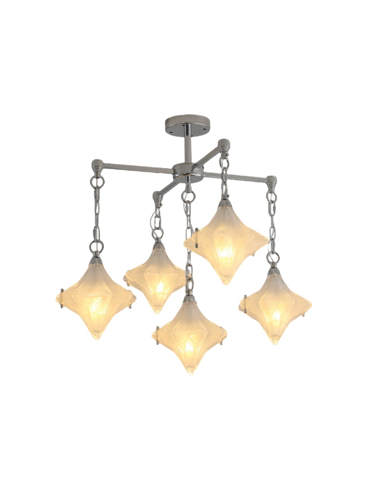 Art Deco Astris Star Chandelier - Frosted Glass Deco Fixture for Dining Room T433