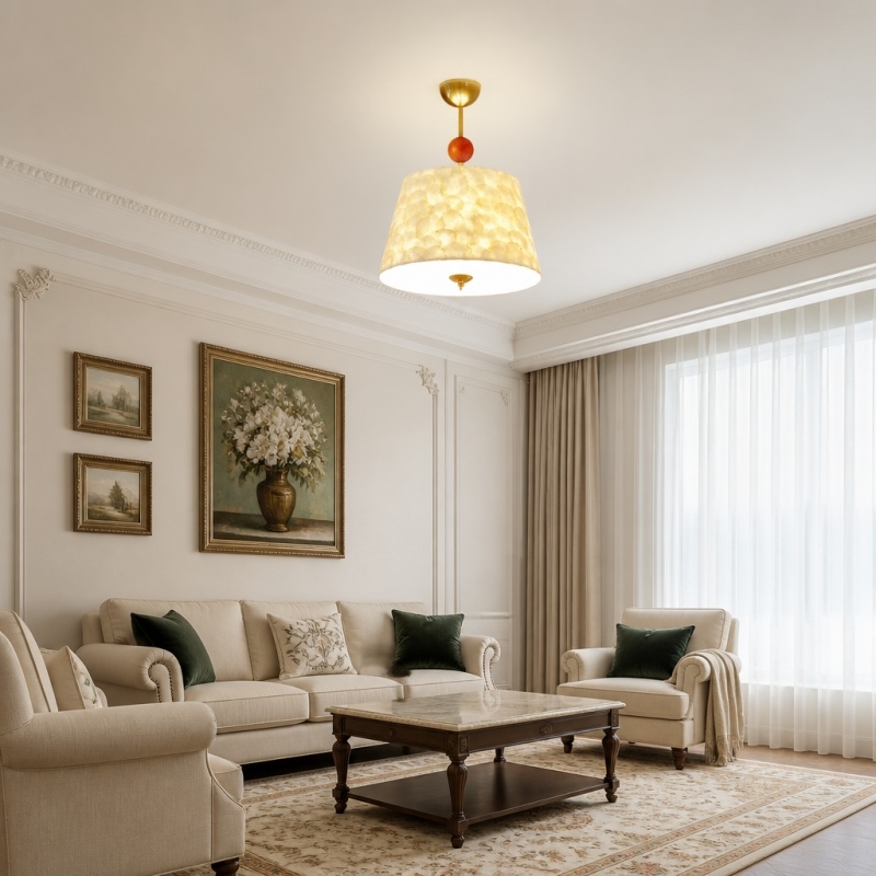 Lunavera Vintage Capiz Shell Ceiling Light with Wooden Accent for Bedroom Dining Room T2221