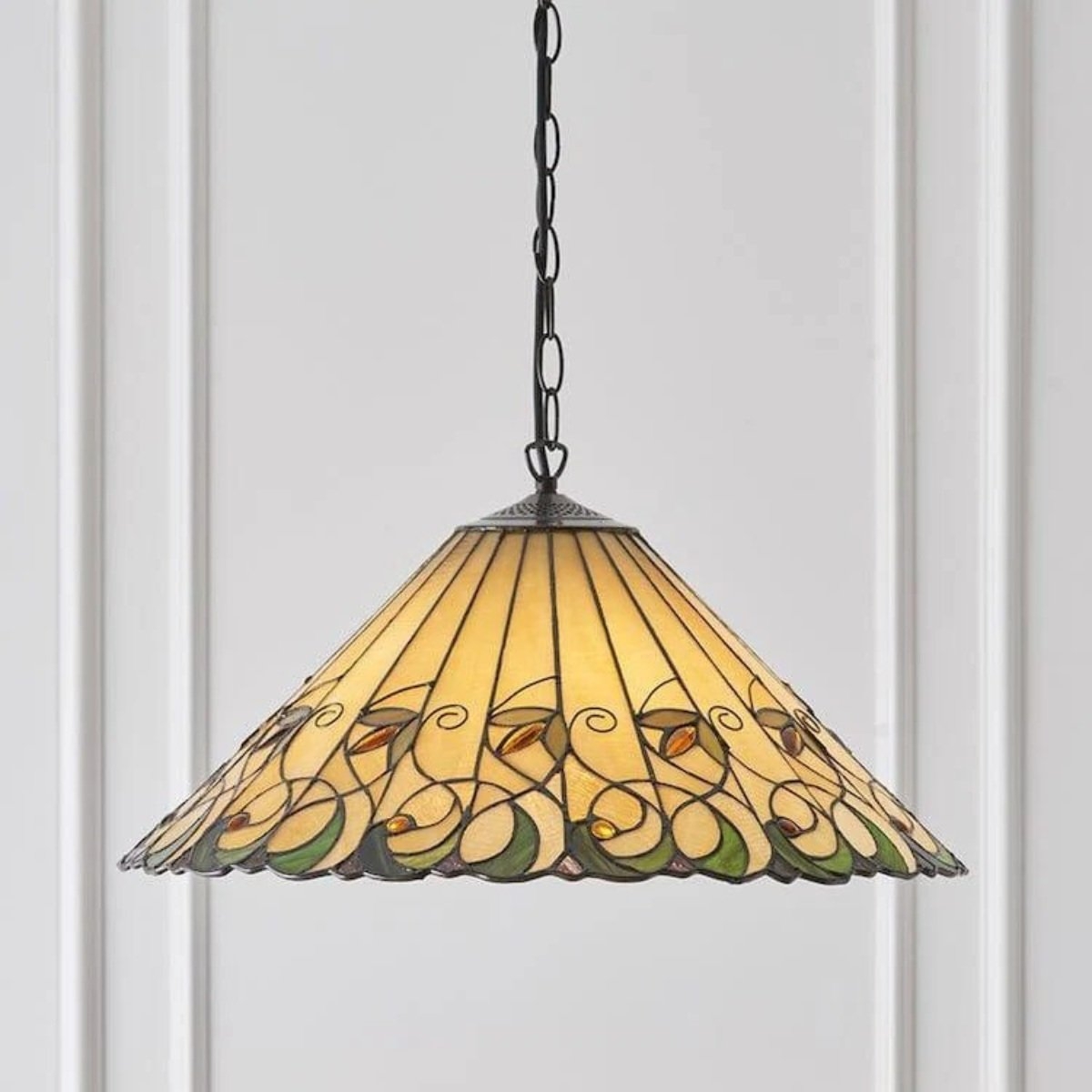 TF Jamelia Vintage Floral Stained Glass Dome Pendant Light for Dining Rooms T1052
